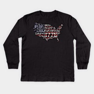 American map and flag Flag, 4th of July, happy independence day God Bless America Kids Long Sleeve T-Shirt